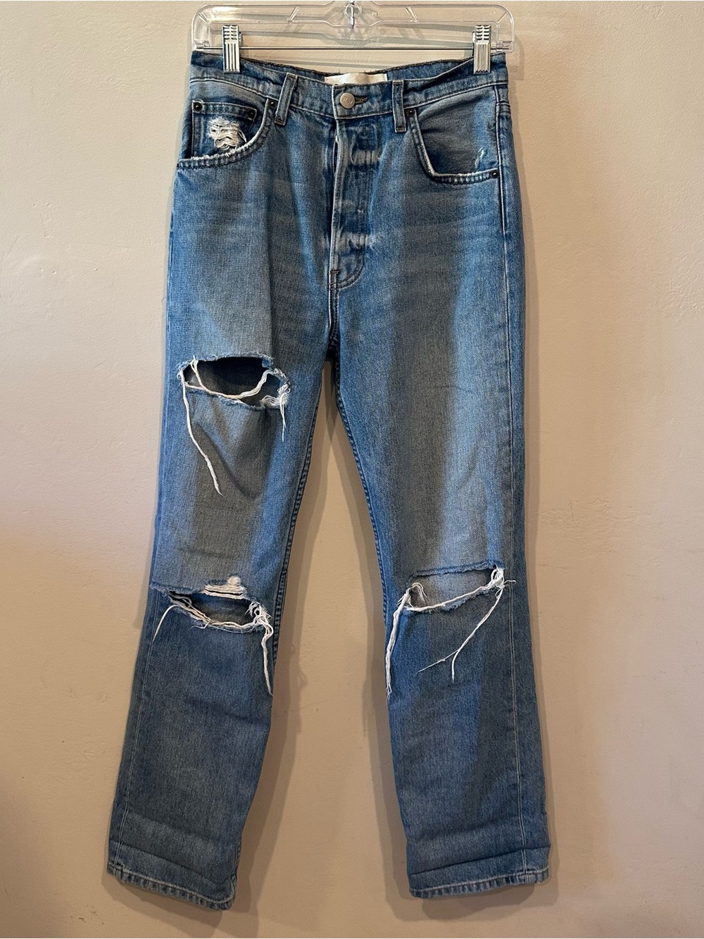 Reformation Cynthia Straight Leg Distressed Blue Jeans Button Fly Size 26